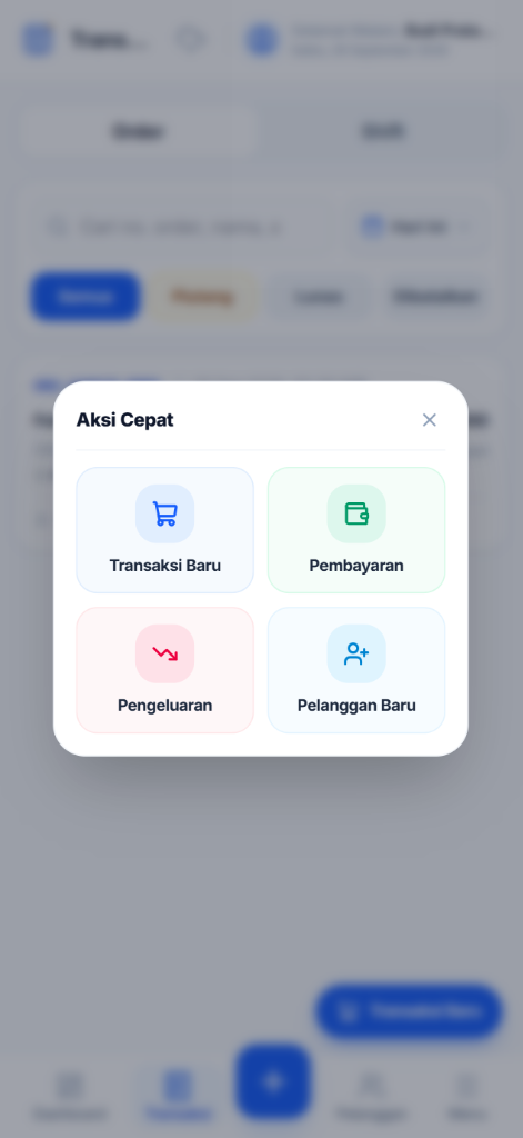 Layar Menu Aksi Cepat PLM Laundry POS