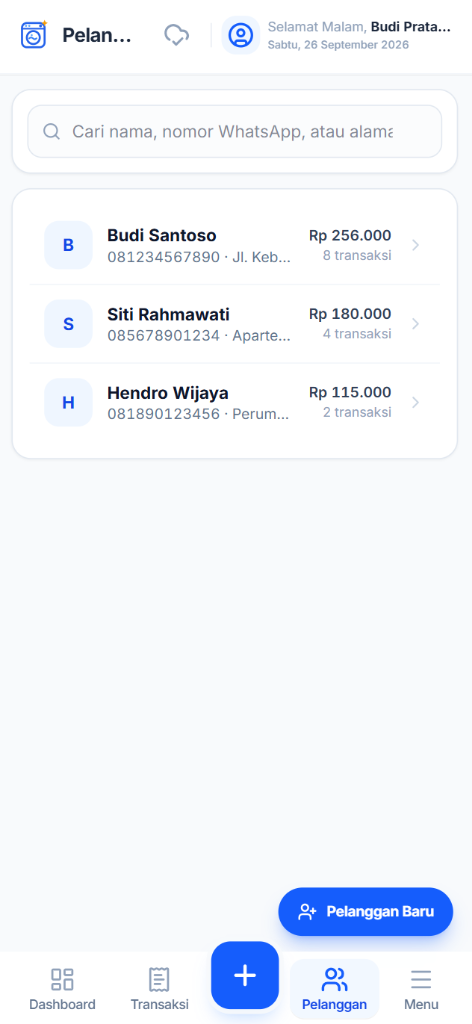 Layar Database Pelanggan PLM Laundry POS